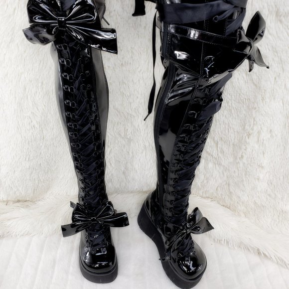 Shiny Black Patent Goth Punk Rave Platform Thigh High Boots Kera 303 - Picture 1 of 13